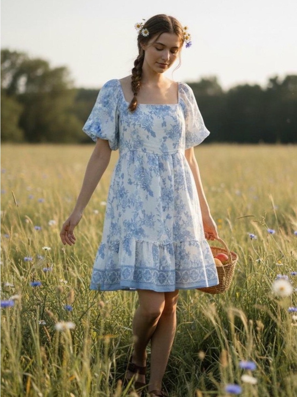 NWT Blu Pepper boutique floral cottagecore midi square neck dress, L